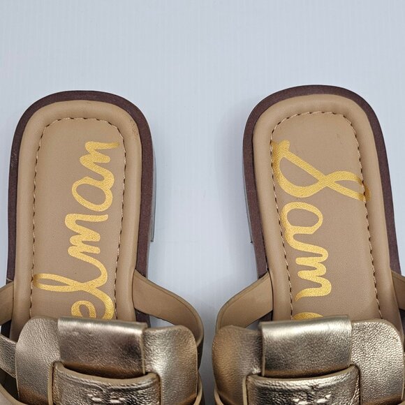 Sam Edelman Dina Fisherman Mule Womens 7.5 Metallic Gold Leather Slide Sandal - Picture 7 of 13